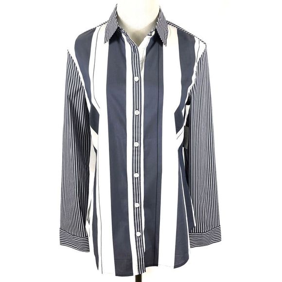 NWT BELLE SKY Button Blue Striped Open Back Top - Picture 3 of 10